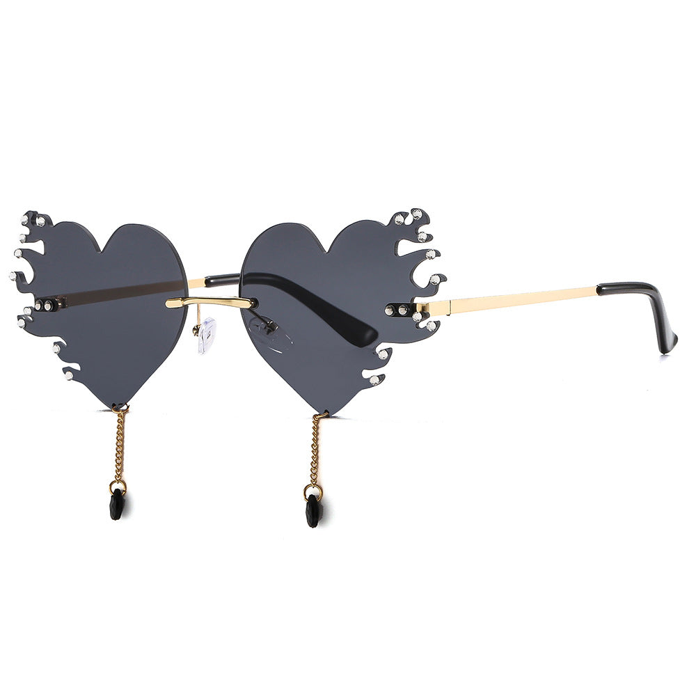 Wholesale PC Heart Flame Drill Frameless Sunglasses